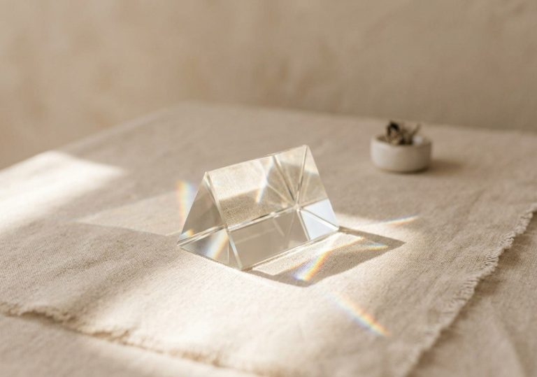Prisma de cristal sobre lino que refleja la luz para representar la claridad y comprensión en terapia